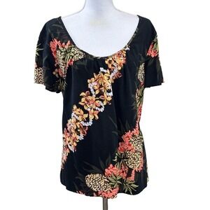 Hilo Hattie black floral top size 2XL, vintage, vacation, Hawaii, islandwear
